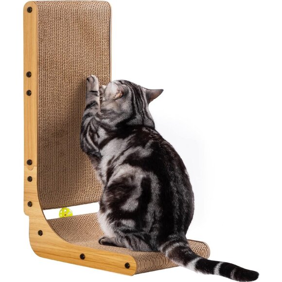 New 26.8in L-Shape Cat Scratcher with Ball Toy, Catnip & Furniture Protector - Picture 1 of 6